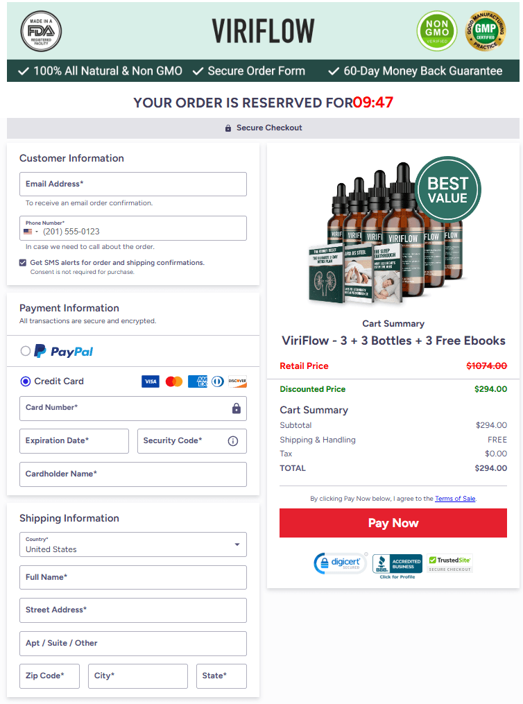 ViriFlow order page